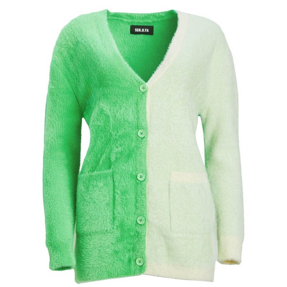 Seroya Pistachio Green and Cream Women's Cardigan Sweater
